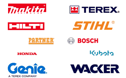 brands Makita, Terex, Hilti, Stihl, Partner, Bosch, Honda, Kubota, Genie, Wacker